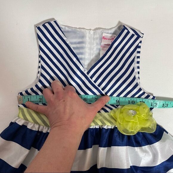 Nanette girl spring dressy fancy party dress size 6x navy white stripes flower - Picture 11 of 13